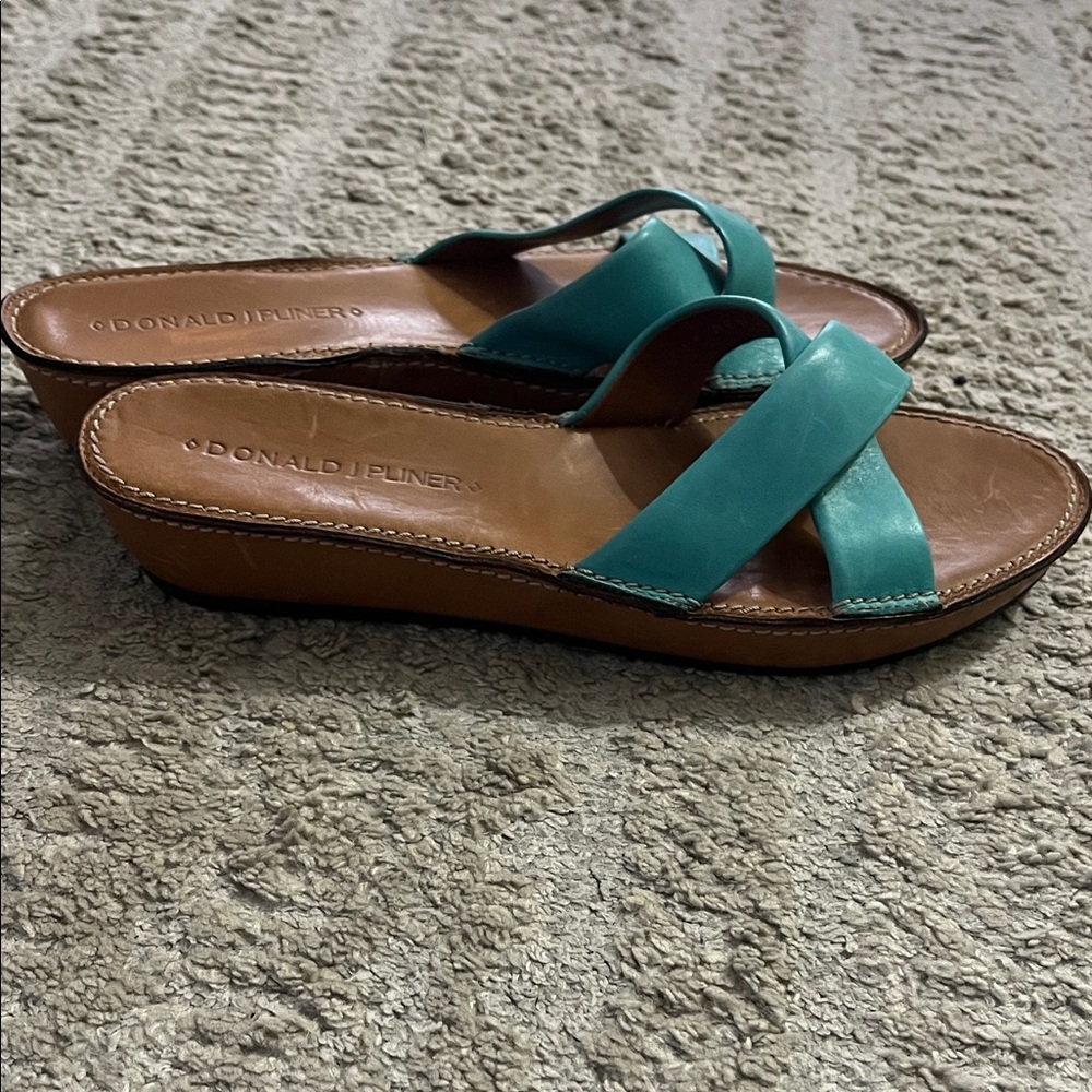 Donald J. Pliner Turquoise Leather Crisscross Slide Sandals - Picture 4 of 5